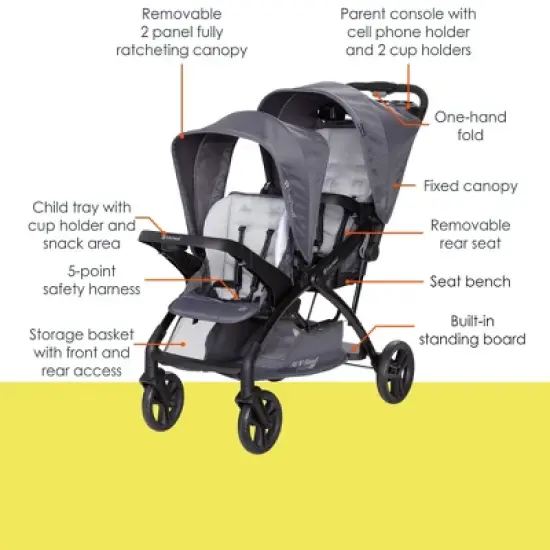 Baby Trend Sit N Stand Double 2.0 Stroller - Dash Gray image {1}