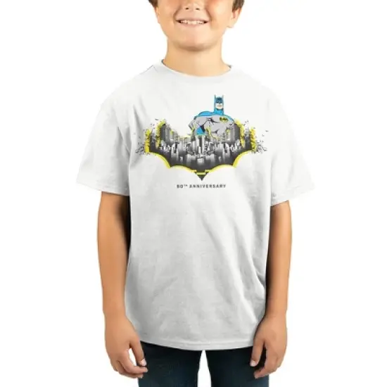 Batman Gotham City Bat 80th Anniversary White T-shirt Toddler Boy to Youth Boy image {1}