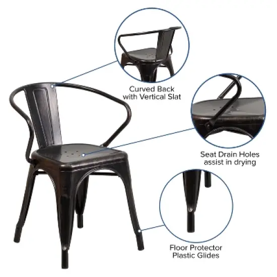 Flash Furniture Commercial Grade Metal Indoor-Outdoor Chair with Arms image {2}