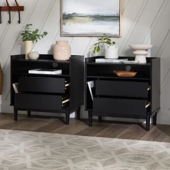 2pk Mid-Century Modern Solid Wood 2 Drawer Storage Nightstands - Saracina Home image {9}