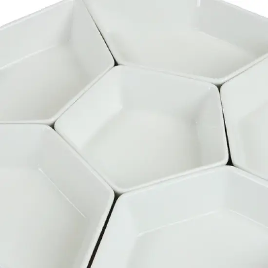 7pc Stoneware Beautiful Geo Party Serving Set White - Elama image {2}