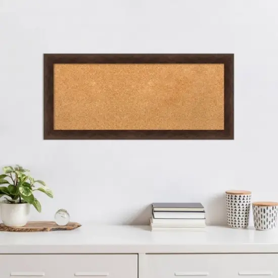 Amanti Art 33"x15" Narrow Wood Frame Natural Cork Board Warm Walnut : Bulletin Board for Office, Wall Mounted Presentation Board image {7}