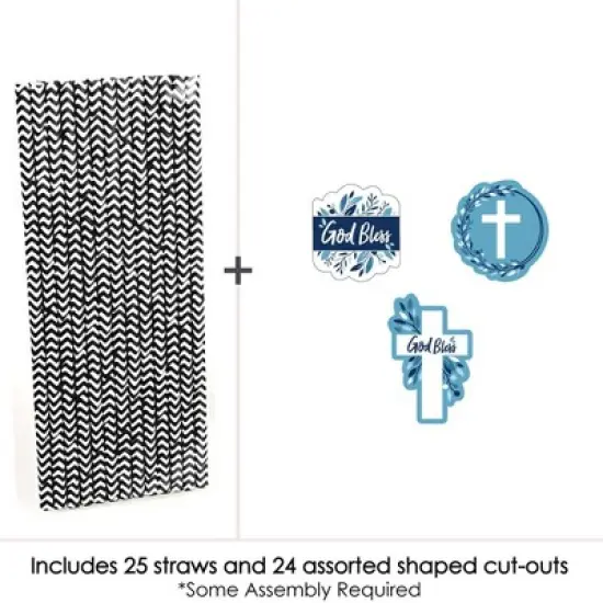 Big Dot of Happiness Blue Elegant Cross - Paper Straw Decor - Boy Religious Party Striped Decorative Straws - Set of 24 image {2}