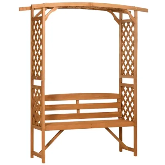 Outsunny Patio Garden Bench Arbor Arch with Pergola and 2 Trellises, 3 Seat Natural Wooden Outdoor Bench for Grape Vines & Climbing Plants image {6}