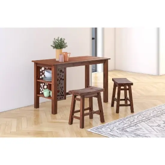3pc Rectangular Brittany Dining Table Set Wire Brushed Finish Chestnut - Boraam image {9}