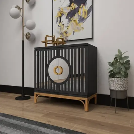 Art Deco Contemporary Mirrored Wood Cabinet Black - Olivia & May image {20}