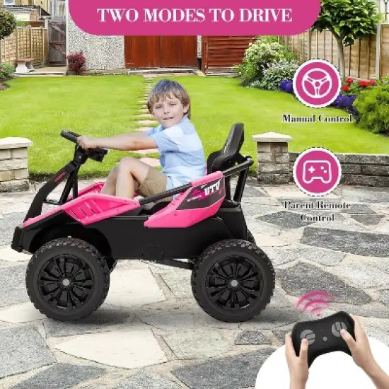 24V Ride-on Toys for Big Kids, Electric Four Wheeler with Parent Remote, Bluetooth Music, Horn, 4 Shock Absorbers, Dual 12v Batteries, Pink image {1}