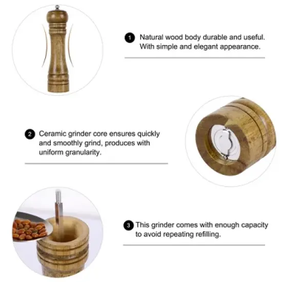 Unique Bargains Wooden Home Kitchen Hand Crank Twist Salt Spice Container Mill Grinder Shaker Bronze Tone image {3}