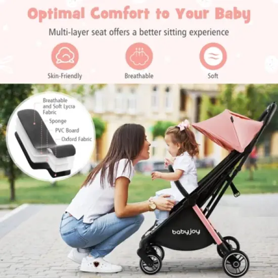 Infans Portable Baby Stroller One-Hand Fold Pushchair W/ Aluminum Frame Pink image {5}