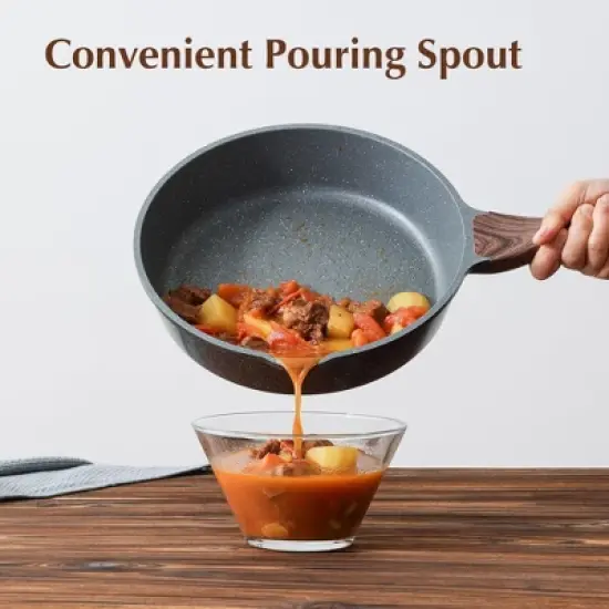 Itopfox Nonstick Skillet with Lid, Deep Frying Pan, Saute Pan, Stay-cool Handle, Healthy Stone Cookware, Induction Compatible image {6}