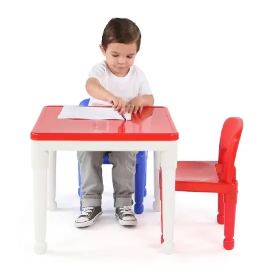 3pc 2 in 1 Square Activity Table with 2 Chairs Blue/Red - Humble Crew image {5}
