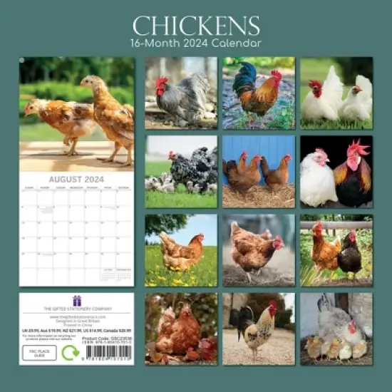 The Gifted Stationery 2024 Square Wall Calendar, Chickens, 16-Month Animals Theme with 180 Reminder Stickers (12 x 12 In) image {3}