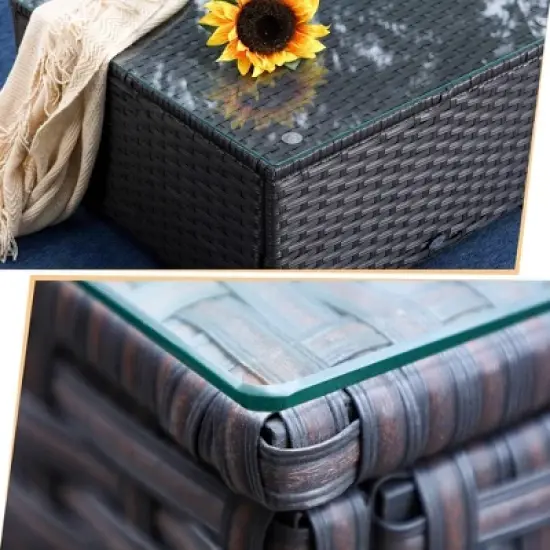 6pc Steel & Wicker Outdoor Set with Square Coffee Table & Cushions Blue - Captiva Designs image {1}