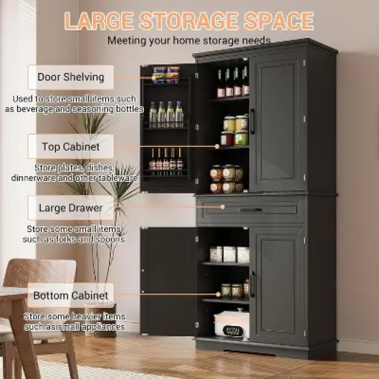 Acekool 72" Tall Kitchen Pantry Cabinet with Drawer, 6 Doors & Adjustable Shelves &ndash; Large Storage Cabinet for Dining & Living Room image {5}