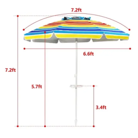 7.2' x 7.2' Portable Sunshade Beach Umbrella with Sand Anchor and Carry Bag - Wellfor image {3}