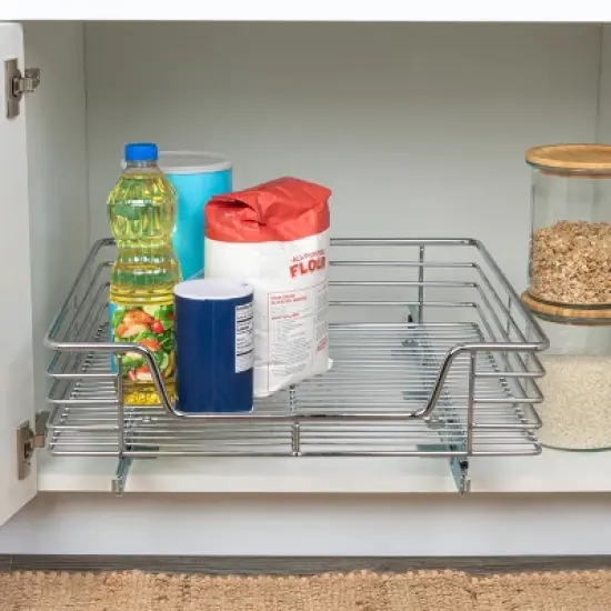 Glidez Multipurpose Chrome-Plated Steel Pull-Out/Slide-Out Storage Organizer for Under Cabinet Use - Chrome image {1}