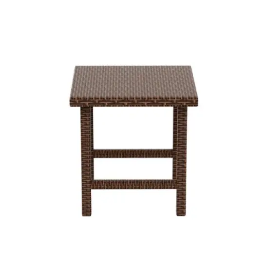 WestinTrends Coastal 2-Piece Wicker Outdoor Storage Ottoman and Square Side Table Set, Brown image {7}