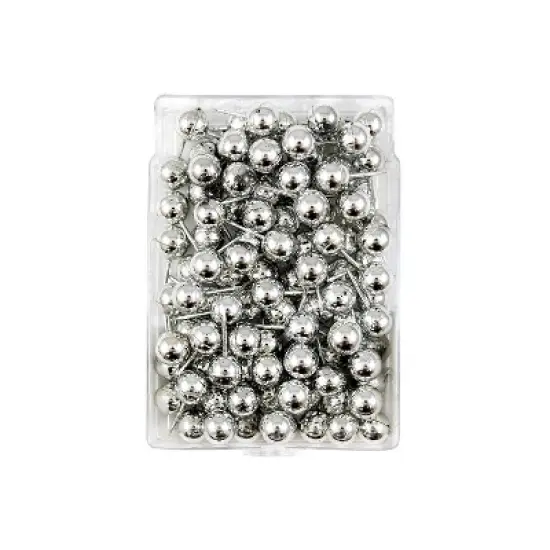 JAM Paper Colored Map Thumb Tacks Silver Round Head Push Pins 2 Packs of 100 22432214A image {2}