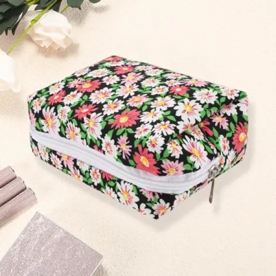 Unique Bargains Women's Flower Octagonal Travel Cosmetic Bag 1 Pc image {2}