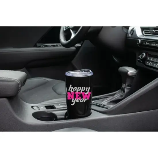 100 North 20 Ounce Stainless Steel On the Go Travel Tumbler With Push Top Lid, Happy New Year Black image {2}