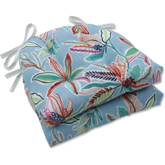 Set of 2 Outdoor/Indoor Reversible Chair Pads Sunny Daze - Pillow Perfect image {6}