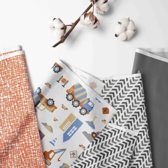 Bacati - Construction Yellow Orange Blue Gray 4 pc Crib Bedding Set with Diaper Caddy image {1}