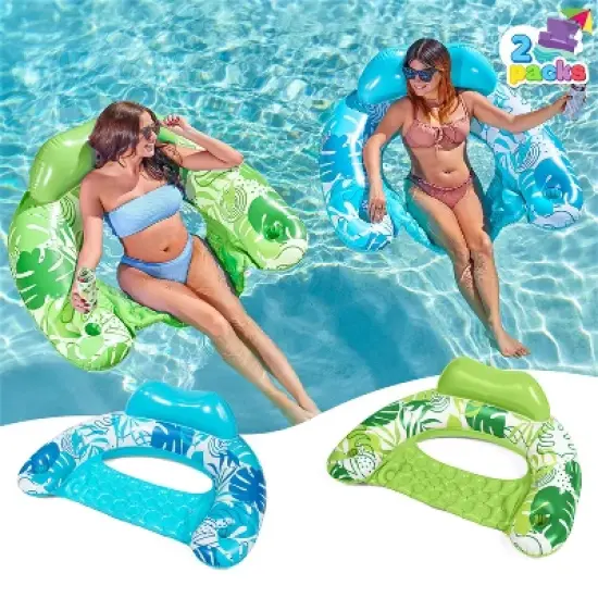 Joyfy 2/4 Packs Inflatable Pool Floats Chair, Pool Lounge Chairs with Cup Holders, Hammock Noodle Mat for Adult Summer Water Fun Swimming Party Beach image {8}