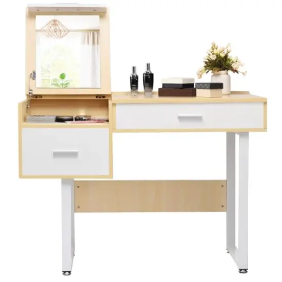 Costway Vanity Table Flip Top Square Makeup Table Writing Table image {7}