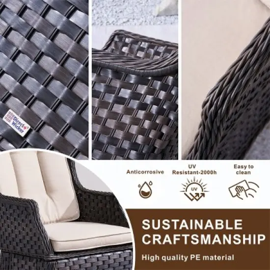 Moda Furnishings 3-Piece Wicker Aluminum Outdoor Fire Pit Set With Cushions image {9}