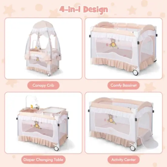Infans Portable Baby Playpen Crib Cradle Bassinet Changing Pad Mosquito Net Toys w Bag image {5}