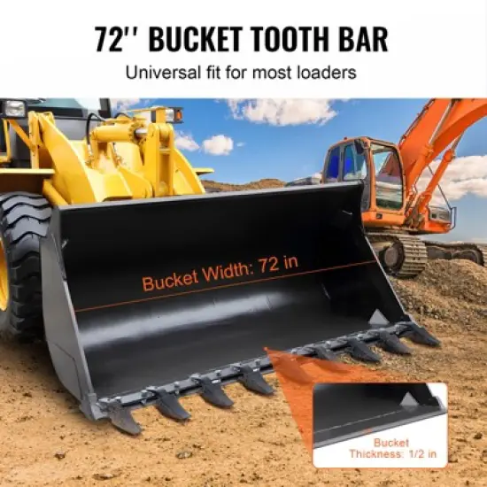 VEVOR Bucket Tooth Bar, 72'', Heavy Duty Tractor Bucket 9 Teeth Bar for Loader Tractor Skidsteer, 4560 lbs Load-Bearing Capacity, Black image {5}