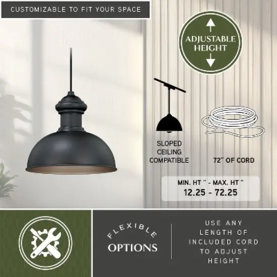 VAXCEL Franklin 1 Light Bronze Farmhouse Outdoor Barn Dome Pendant image {3}