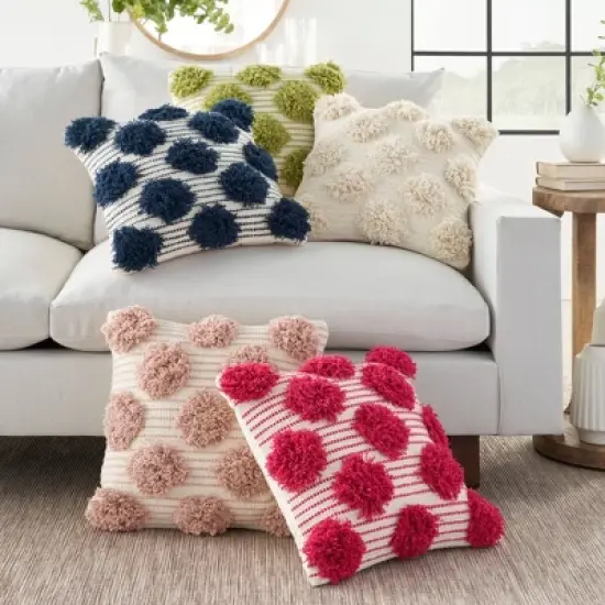 18"x18" Life Styles Tufted Pom Poms Square Throw Pillow - Mina Victory image {5}