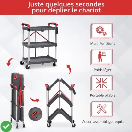 3-Layer Folding Cart Portable Service Trolley Collapsible Utility Carts 56 Lbs Load Capacity image {2}
