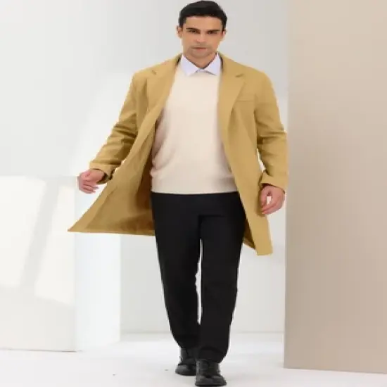 Lars Amadeus Men's Single Breasted Lapel Collar Mid-Length Solid Overcoat image {1}