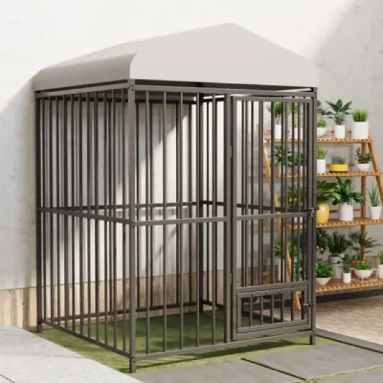 8X4FT/10X10FT/4X4FT Large Outdoor Dog Kennel, Heavy Duty Metal Dog Cage with Roof, Lock and Rotating Feeder, for All Dog Breeds image {12}
