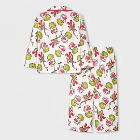 Toddler Dr. Seuss Grinch Christmas Coat Pajama Set - Cream image {1}