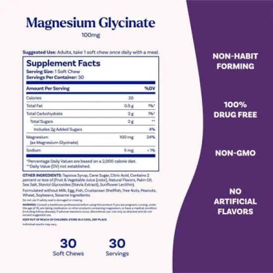 Natrol High Absorption Magnesium Glycinate 100mg Soft Chews for Healthy Sleep and Body - Cherry Lemon - 30ct image {4}