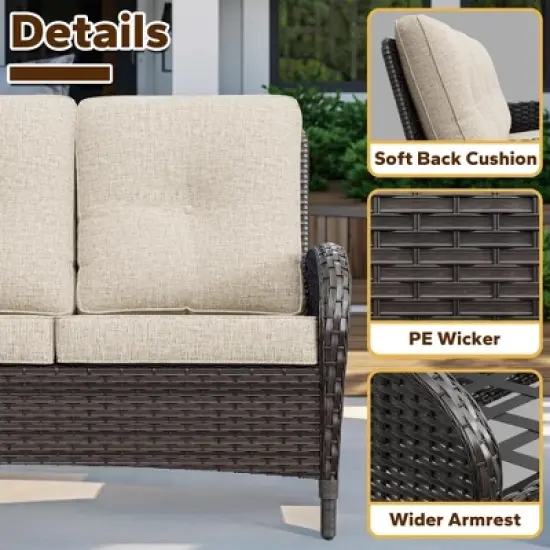 UPTIOT 3-seat Outdoor Rattan Sofa With Cushions image {5}