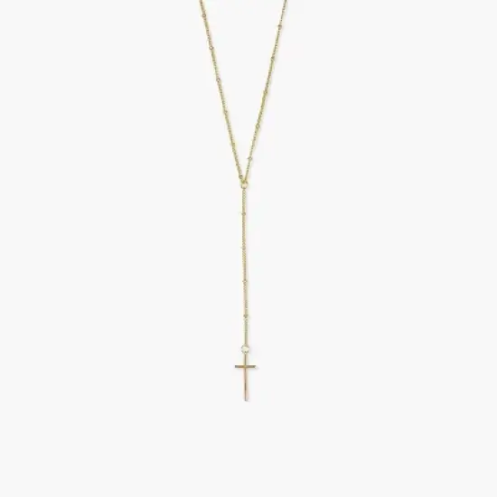 sanctuaire Beaded Rosary Cross Necklace Gold image {1}