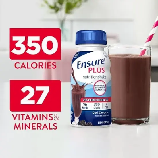 Ensure Plus Nutritional Shake, Dark Chocolate, 8 oz, Case of 24 image {1}
