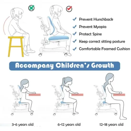 Costway Kids Study Desk Chair Adjustable Height Depth w/Sit-Brake Casters image {8}