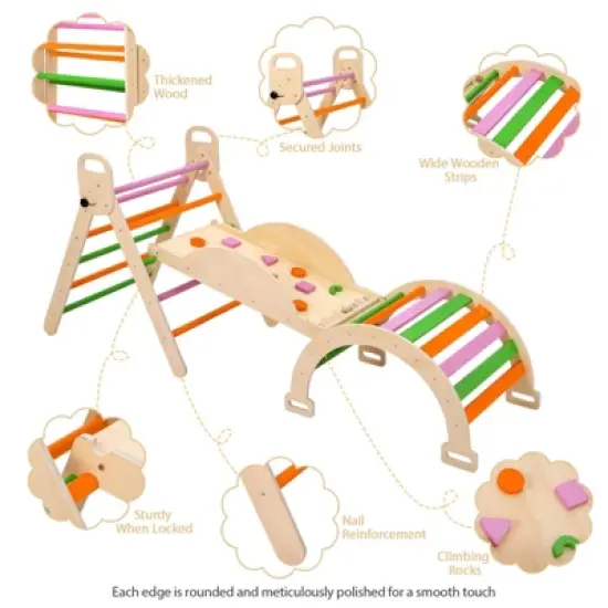 Foldable Toddler Wooden Climbing Toys, 9 In 1 Triangle Set with Arch, Triangle, Pinball Game and Seesaw for Toddlers and Kids image {8}
