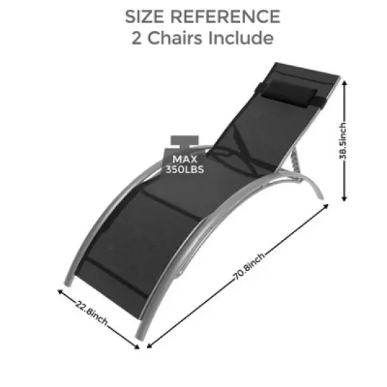 Set of 2 Beach Chaise Lounges - Aluminum Pool Lounge Chairs Adjustable Backrest for Patio, Backyard, Vacation Home, Black image {1}