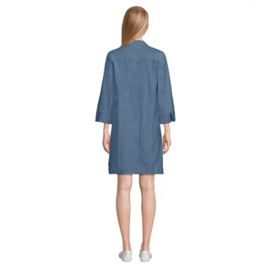 Lands' End Women's Cotton Poplin 3/4 Sleeve Split Neck Dress image {1}