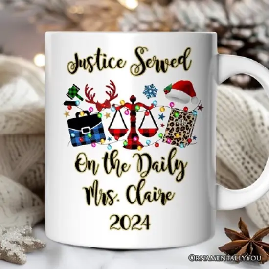 Law and Legal Theme Buffalo Plaid Christmas Mug, Lawyer and Paralegal Clerk Gift (Non-Custom Only)| OrnamentallyYou image {3}