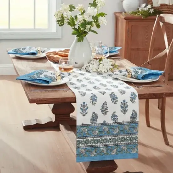 Tropez Block Print Stain & Water Resistant Indoor/Outdoor Table Runner - Multicolor - 13x70 - Elrene Home Fashions image {4}