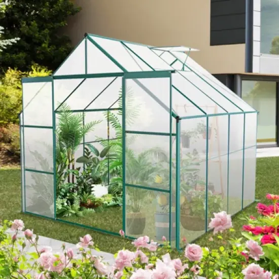 73.75"8X6FT-Green Double Door Polycarbonate Greenhouse Raised Base and Anchor Aluminum Heavy Duty Walk-in Greenhouses image {10}