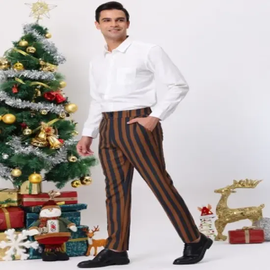 Lars Amadeus Men's Classic Fit Flat Front Business Work Prom Striped Pants image {3}