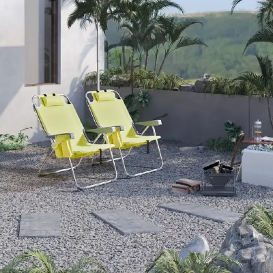 DOMETOUR Heightened Oxford Cloth Silver White Aluminum Tube Bearing 220 LBS Beach Chair Yellow image {4}